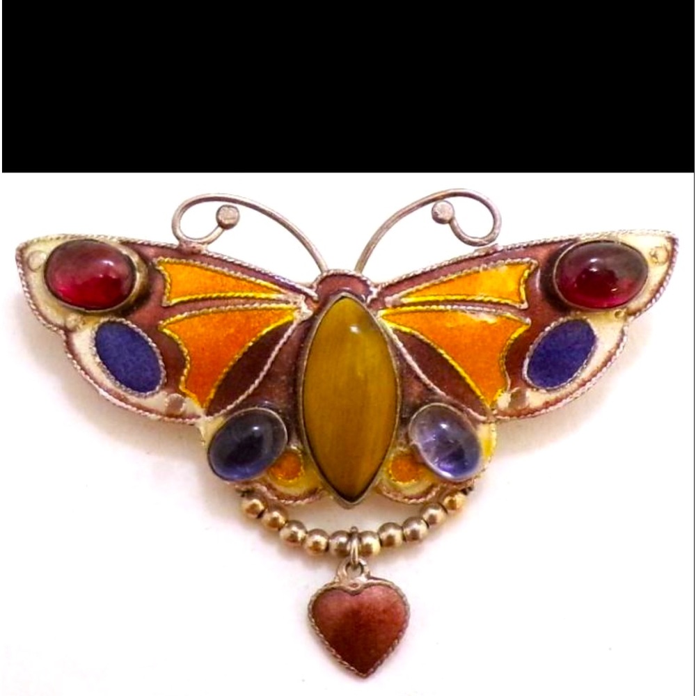 Vintage jelly belly enamel  Sterling Silver Butterfly Brooch.